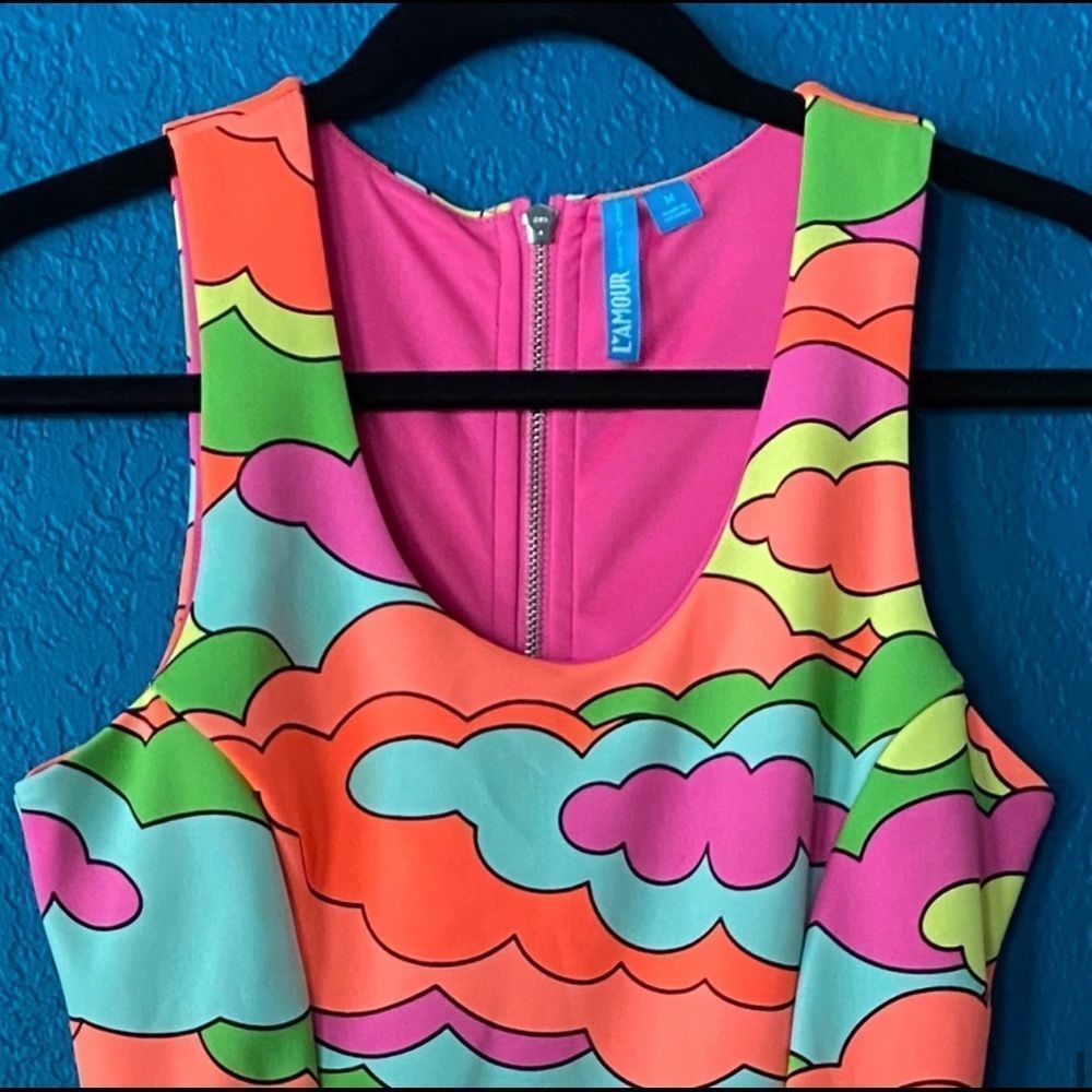 L'Amour Neon Cloud Print Sleeveless Mini Dress - Pink, Orange, Green, Blue - Picture 7 of 8